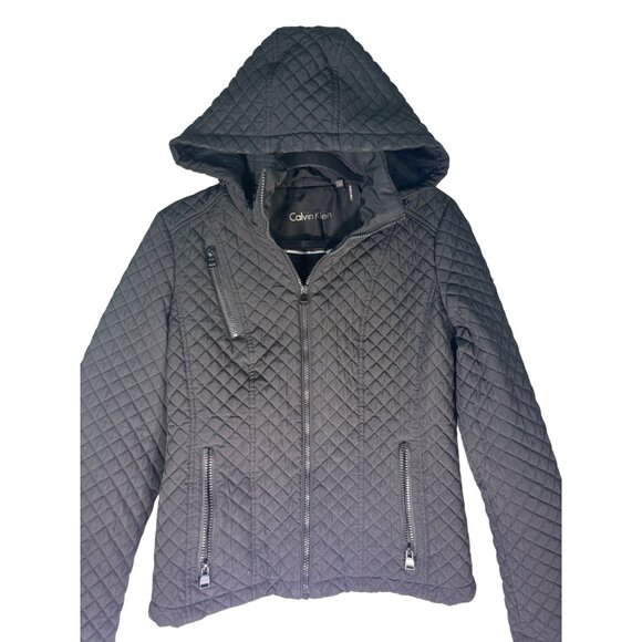 Calvin Klein Womens Quilted Hooded Jacket With Zipper Pockets & Front Zip Closur - Picture 3 of 15